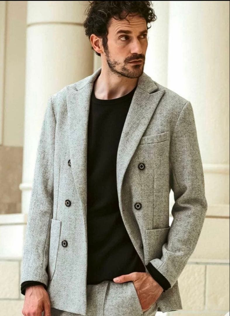 美品✨eleventyウール混　ストレッチ　ダブル ジャケット　46 グレー