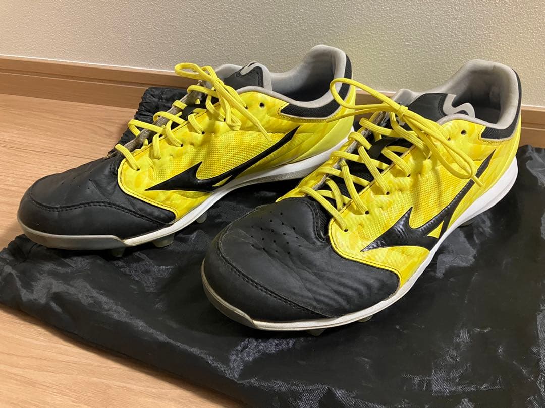 野球　ミズノ　オーダースパイク　ポイント　イエロー　ブラック　28.5cm