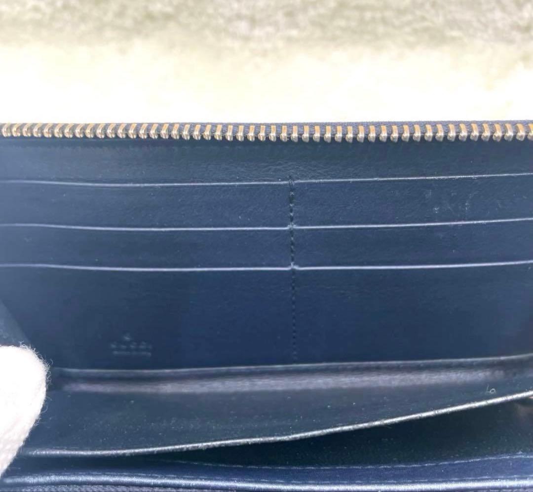 美品 グッチGUCCI 長財布 スーキー インターロッキング シマGG ネイビー
