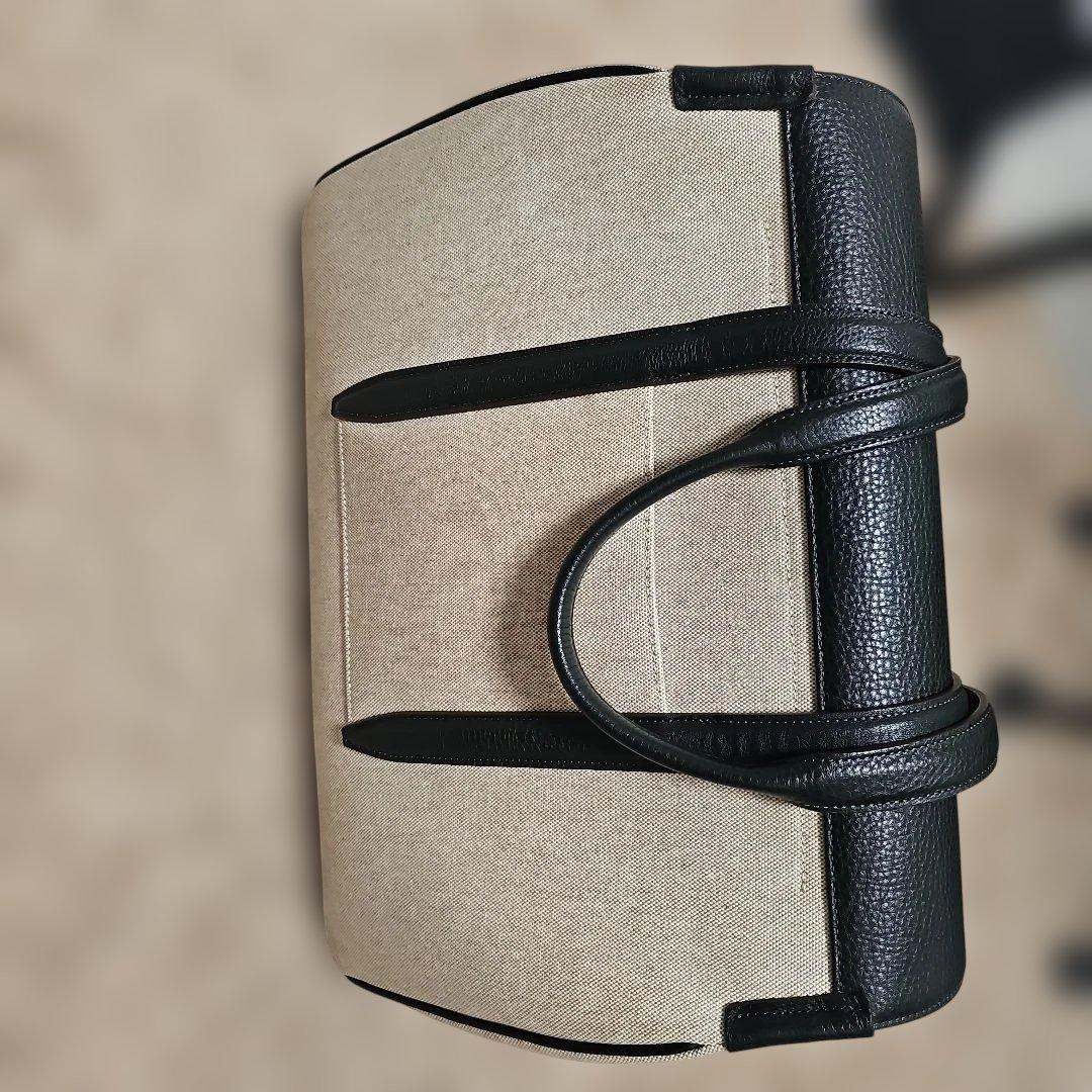 レザーキャンバストートバッグ ブラック/ベージュ