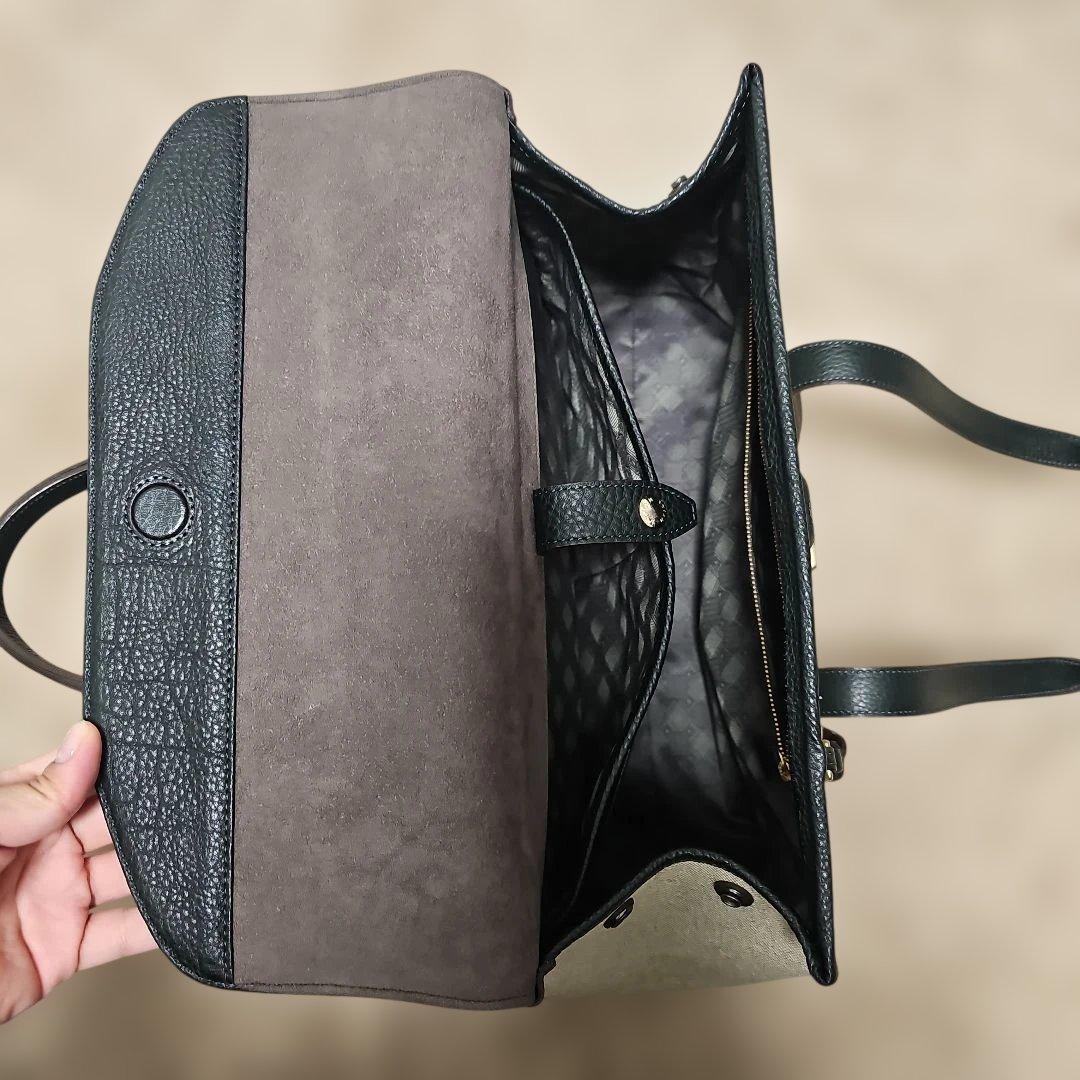 レザーキャンバストートバッグ ブラック/ベージュ