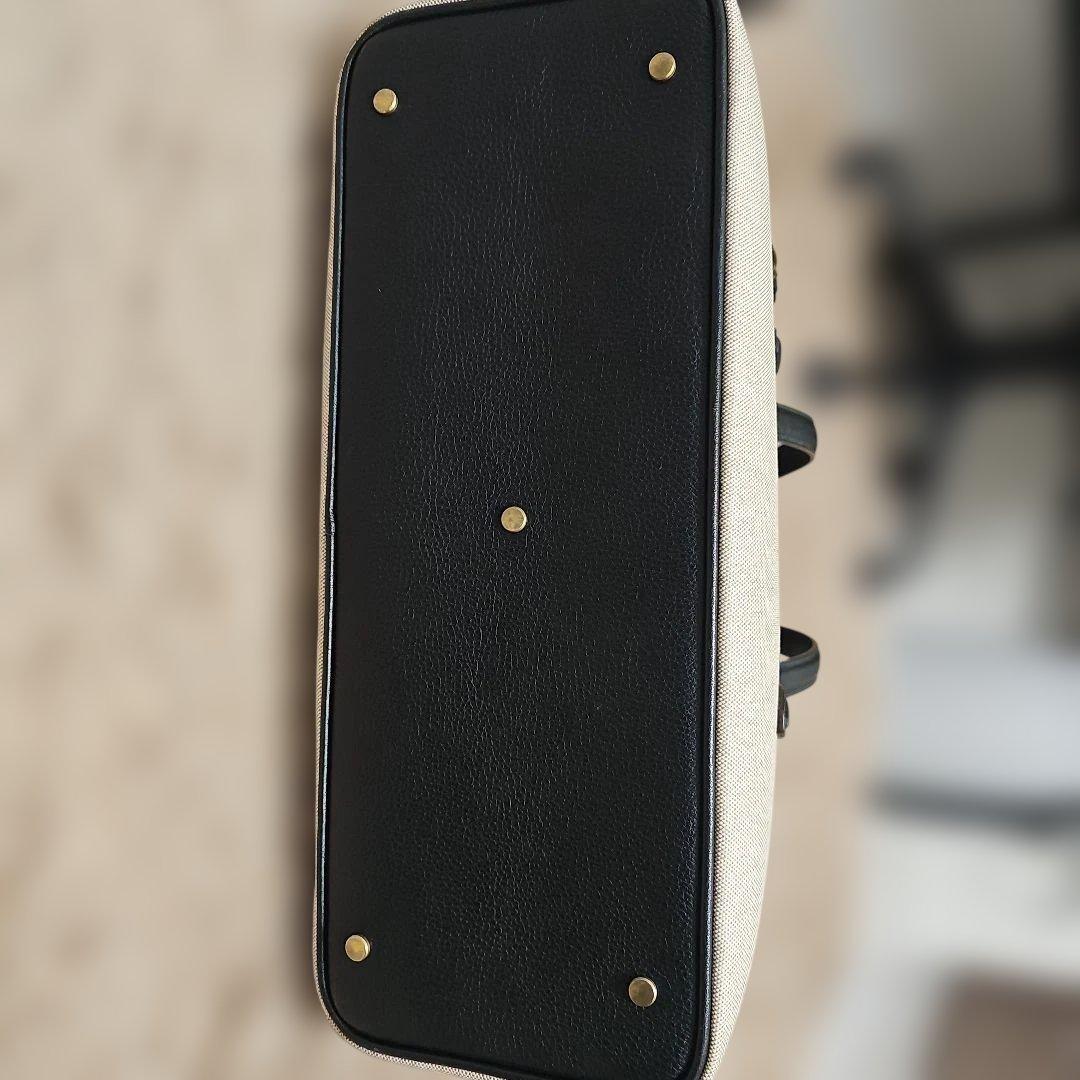 レザーキャンバストートバッグ ブラック/ベージュ