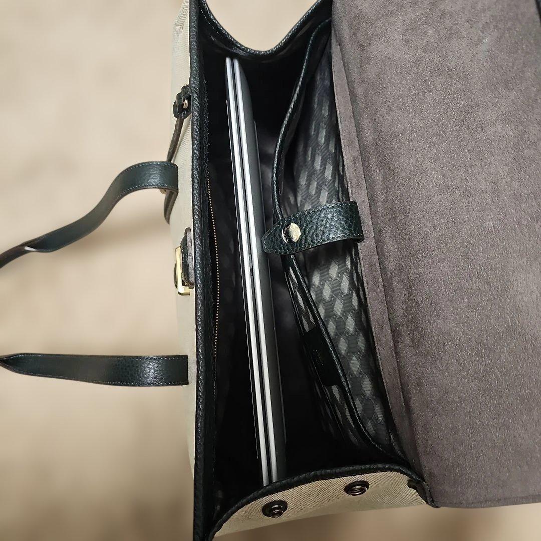 レザーキャンバストートバッグ ブラック/ベージュ