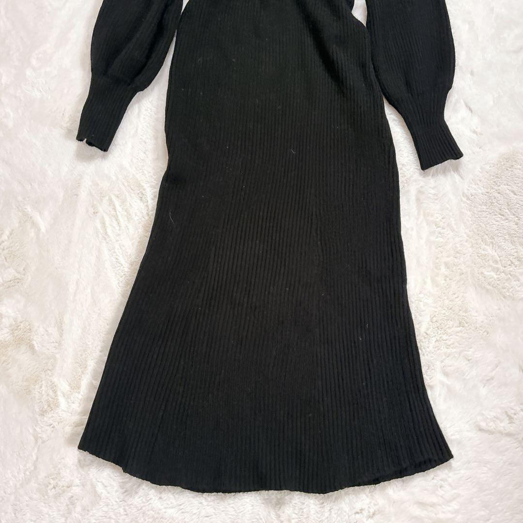 anuans オフショルナローニットワンピース ブラック Mサイズ ラクーン混