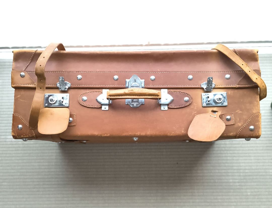 特大　トランク　ケース　アンティーク　ヴィンテージ　レトロ　昭和　本革　レザー