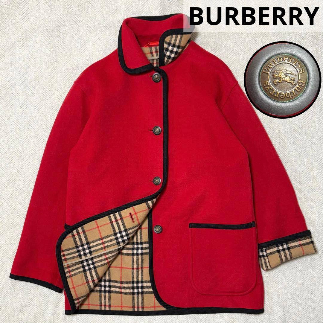 専用　BURBERRY バーバリー カシミヤ ウール ノバチェック コート 赤