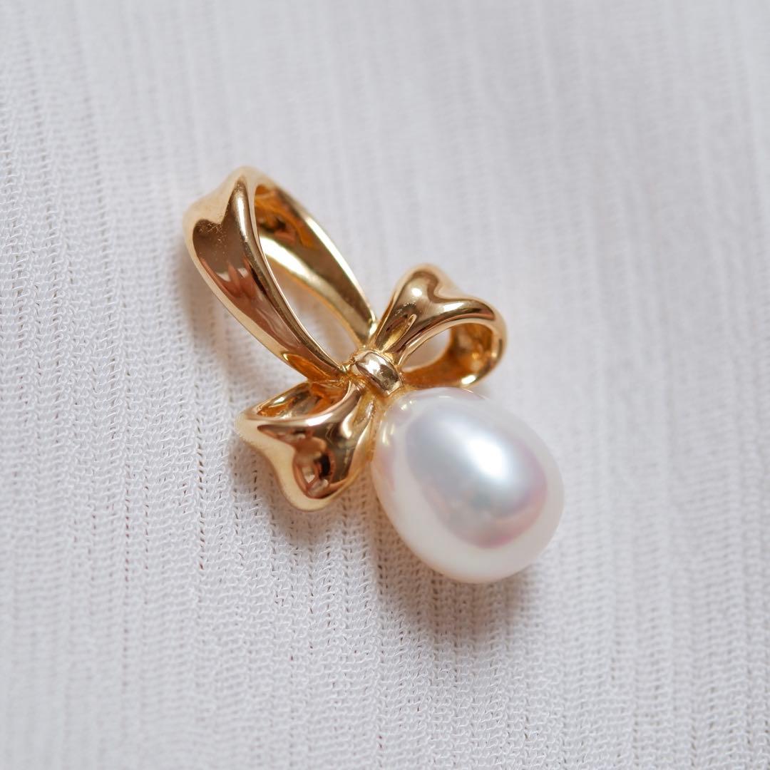 【TASAKI】K18 リボン 真珠チャーム ネックレストップ 18金 ゴールド