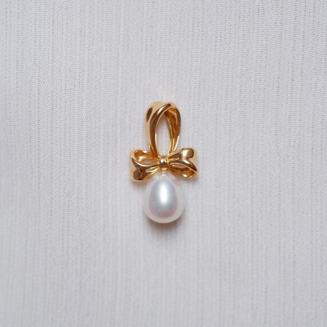 【TASAKI】K18 リボン 真珠チャーム ネックレストップ 18金 ゴールド