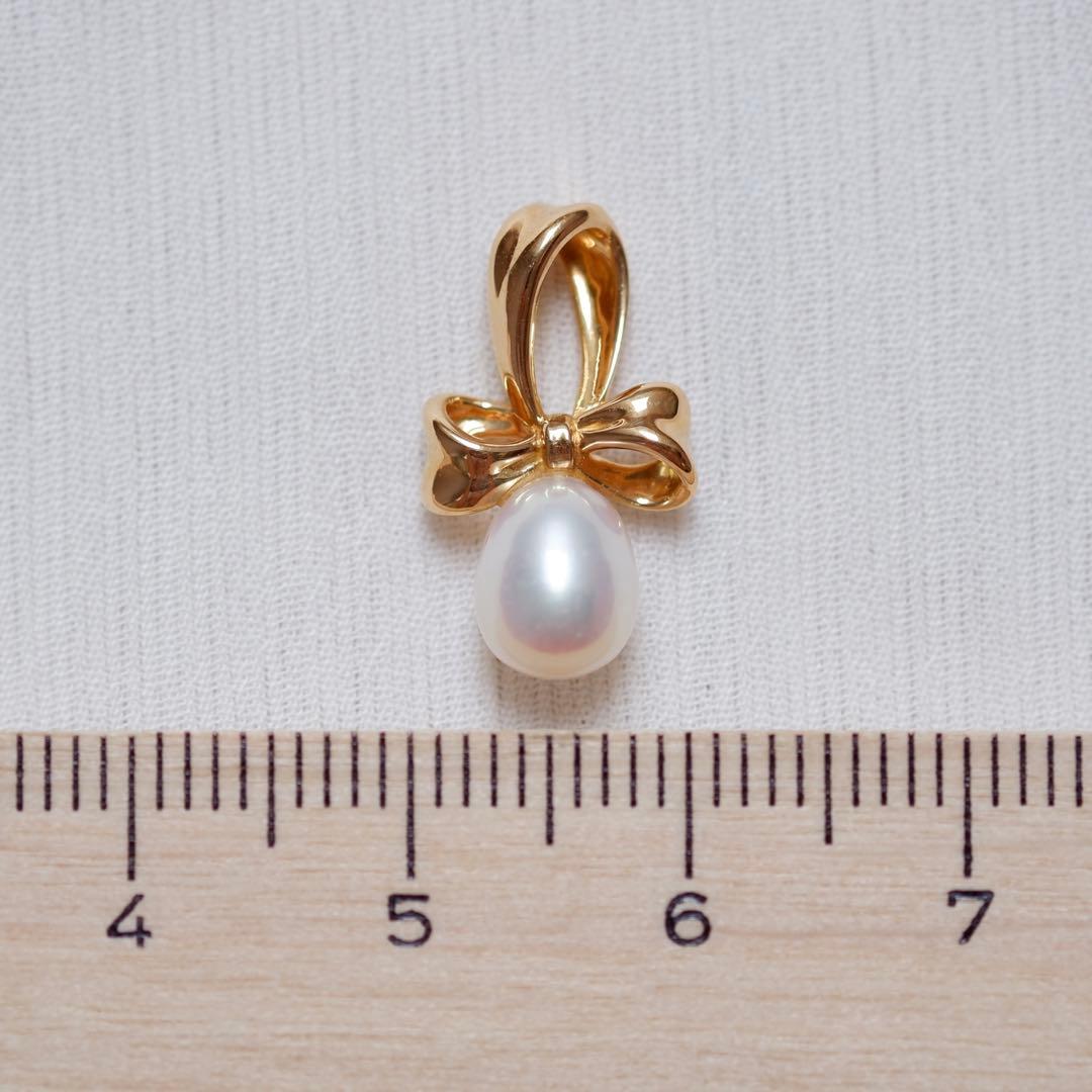 【TASAKI】K18 リボン 真珠チャーム ネックレストップ 18金 ゴールド