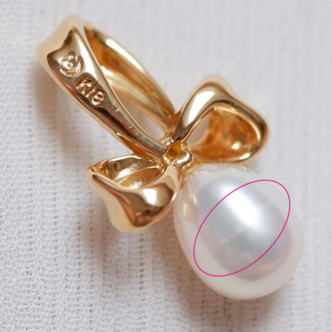 【TASAKI】K18 リボン 真珠チャーム ネックレストップ 18金 ゴールド
