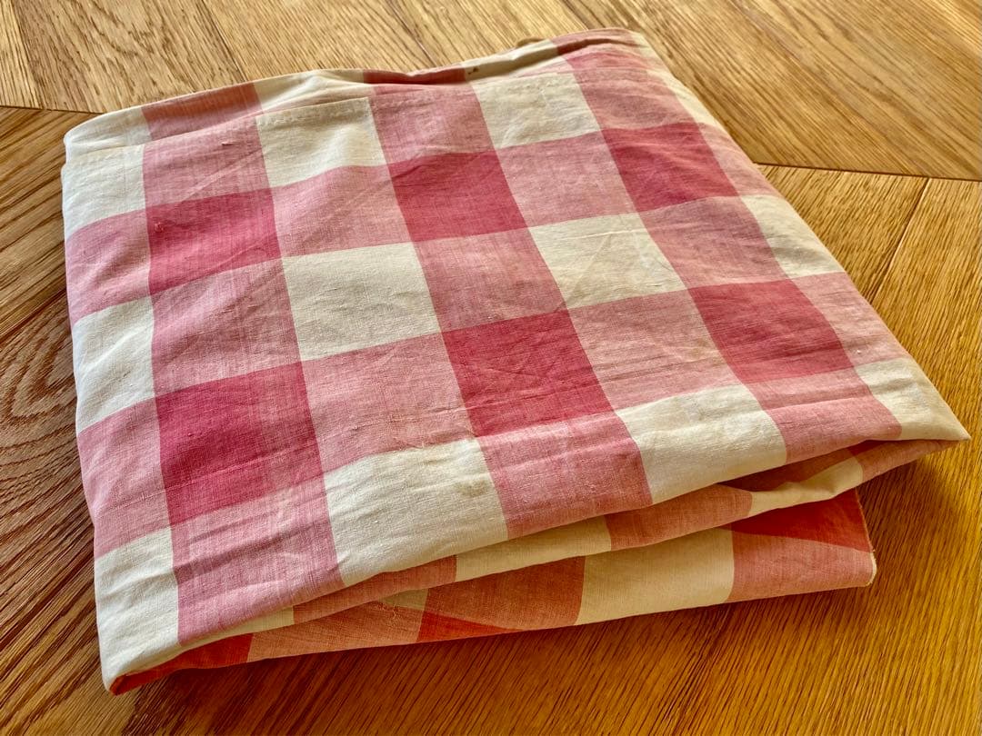 フランスアンティーク 19世紀のカーテン ギンガムチェック 希少な古裂です