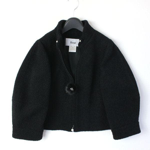 ルネRene♡掲載品パフスリーブウールジャケット♡ぽんぽんパール日本製