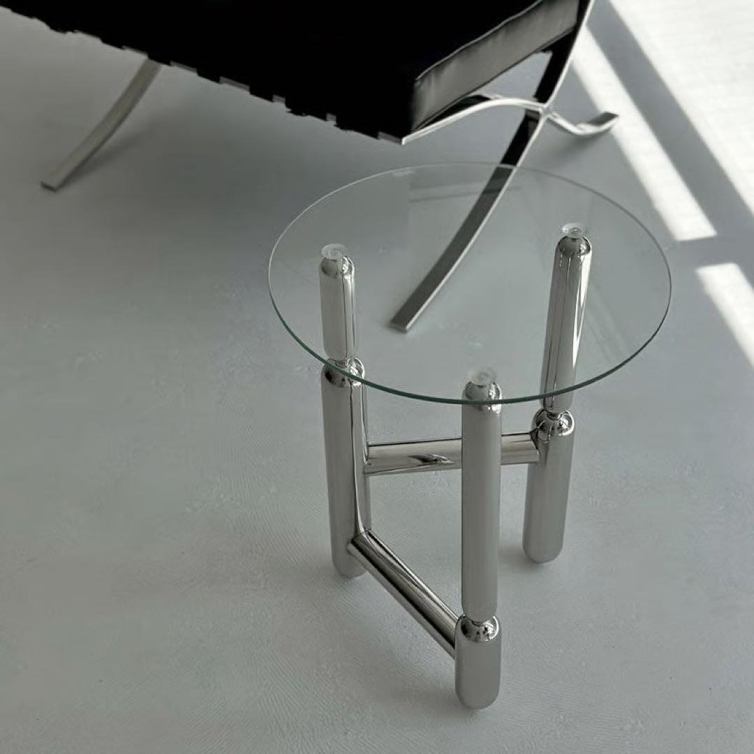 【ART OF BLACK】ステンレスラウンドガラスサイドテーブル