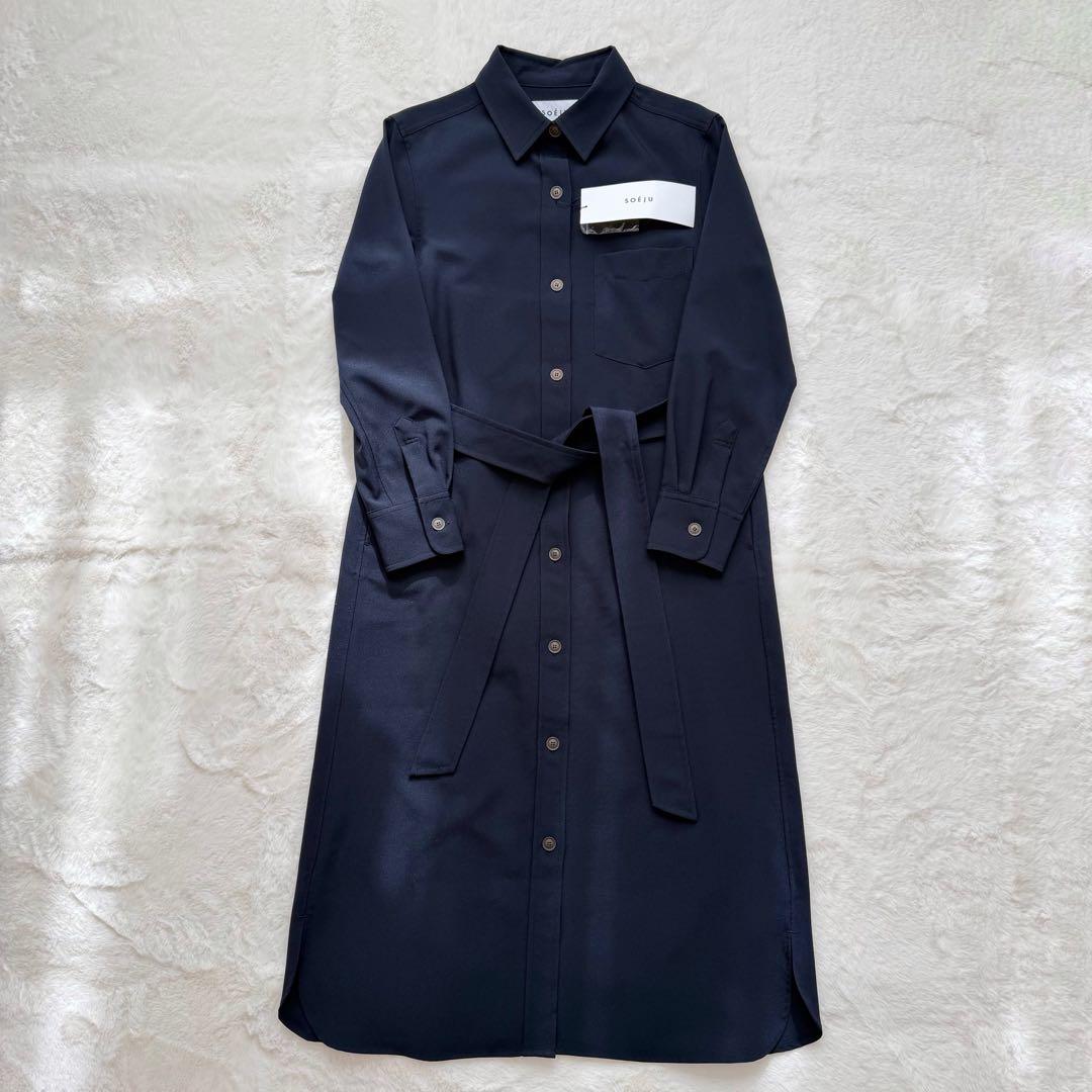 新品✨SOEJU ソフトオックスシャツワンピース　XSサイズ　ネイビー 現行品