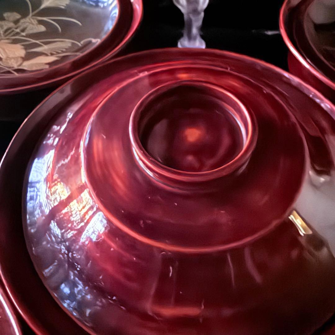 2215様感謝‼️感謝特別価格‼️超絶JAPAN蒔絵あけぼの❌黒蒔絵茶懐石吸物椀5客