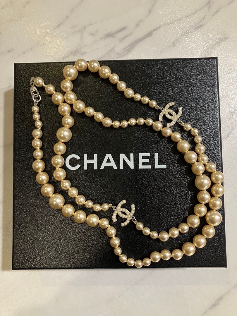 シャネル　ココマーク　パールネックレス　ロングネックレス　シャネル