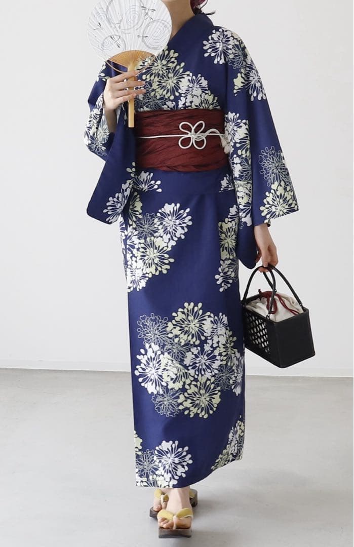 ★新品未使用★浴衣　セパレート　ネイビー　花柄
