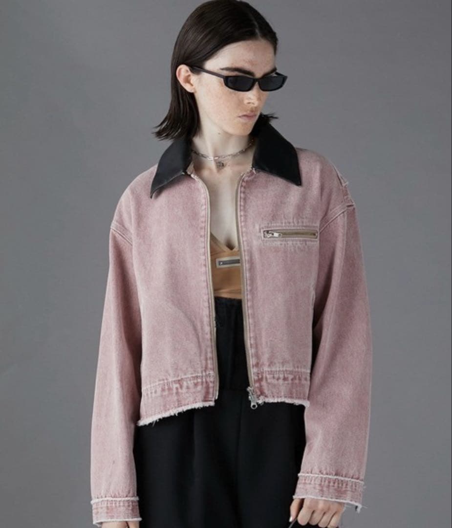 み*き様 prankproject デニムジャケット ピンク　襟レザー
