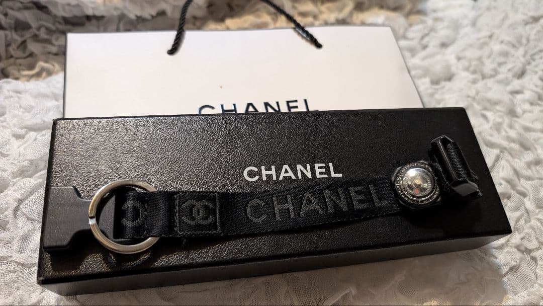 CHANEL ブラック ナイロン キーホルダー
