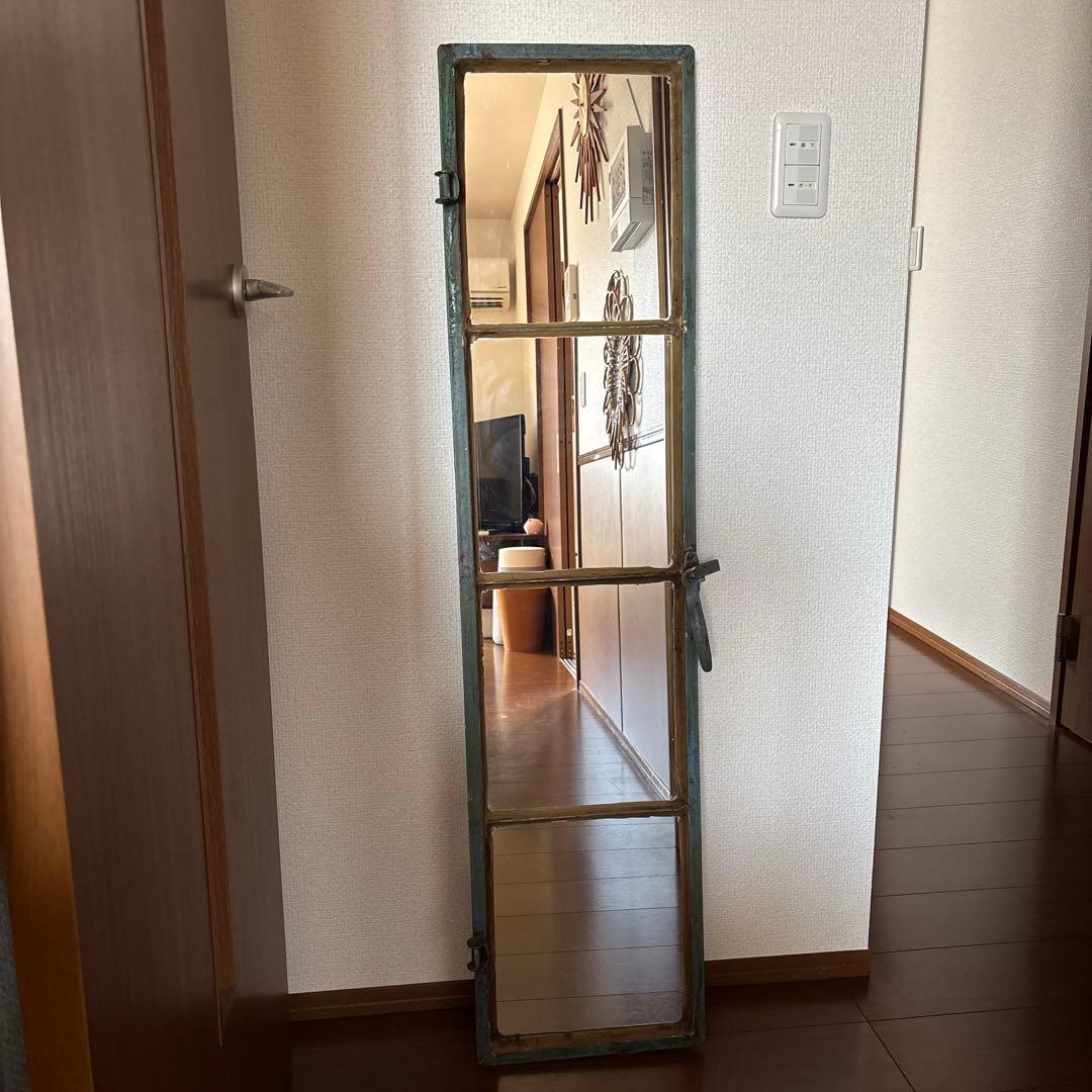 レトロ風スタンドミラー 青緑色