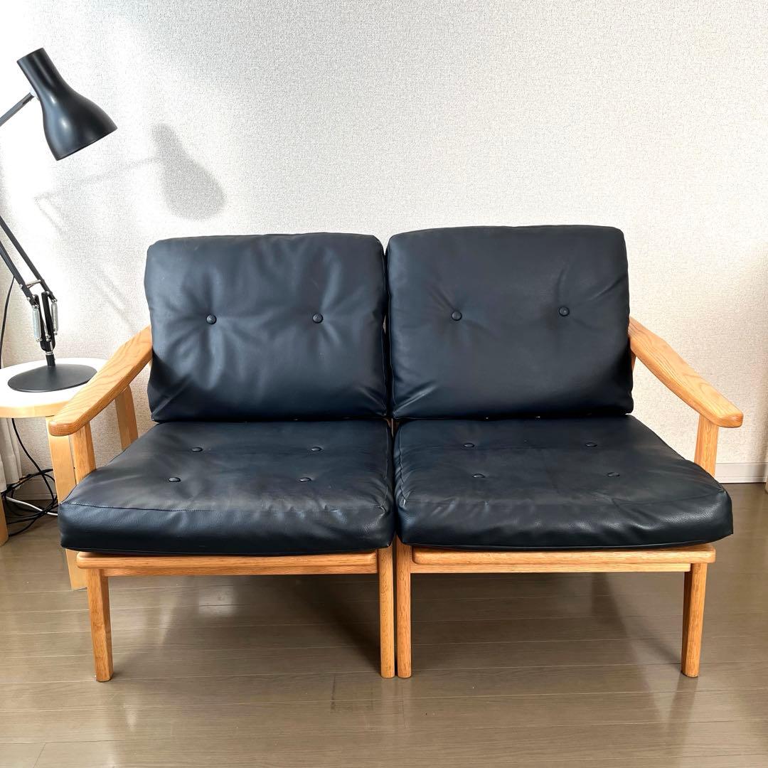 マルニ60 フレームチェア 2シーター オーク ビニールレザー