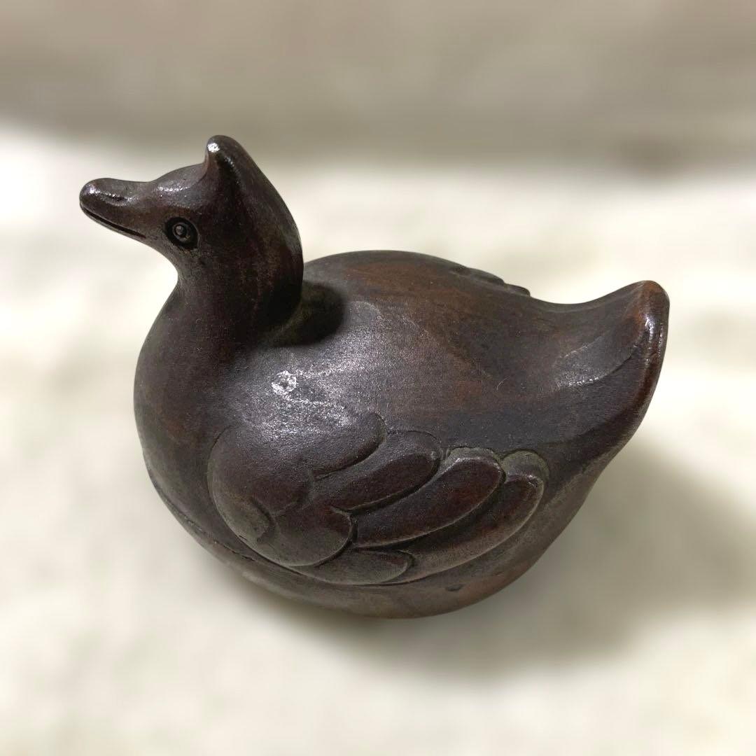 J-3 香合　茶道具　陶器　木箱付き　ホツ有り　アンティーク　美術品　工芸品