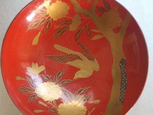 お値下げ！輪島塗 金蒔絵 花鳥 松に鶴紋様 三重盃 朱塗 漆器 盃杯 酒器