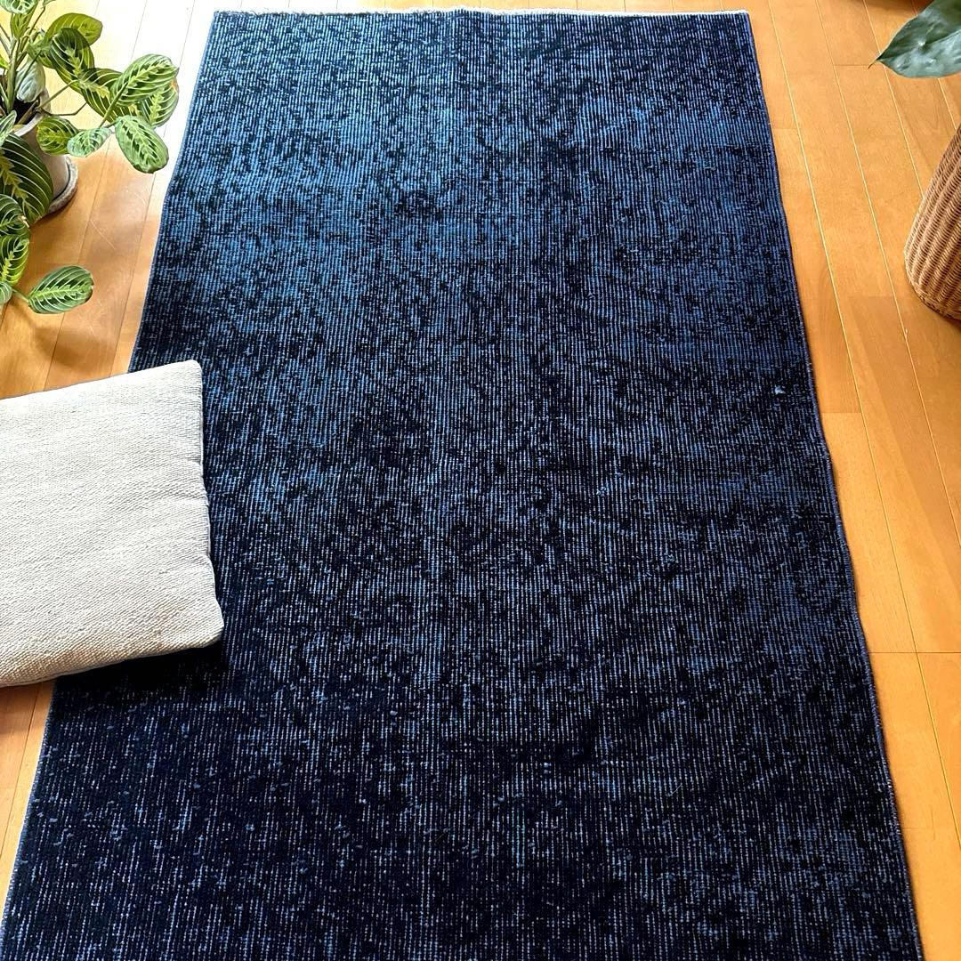 84×171 貴重藍色オーバーダイ　人気ワンカラー　トルコヴィンテージラグ