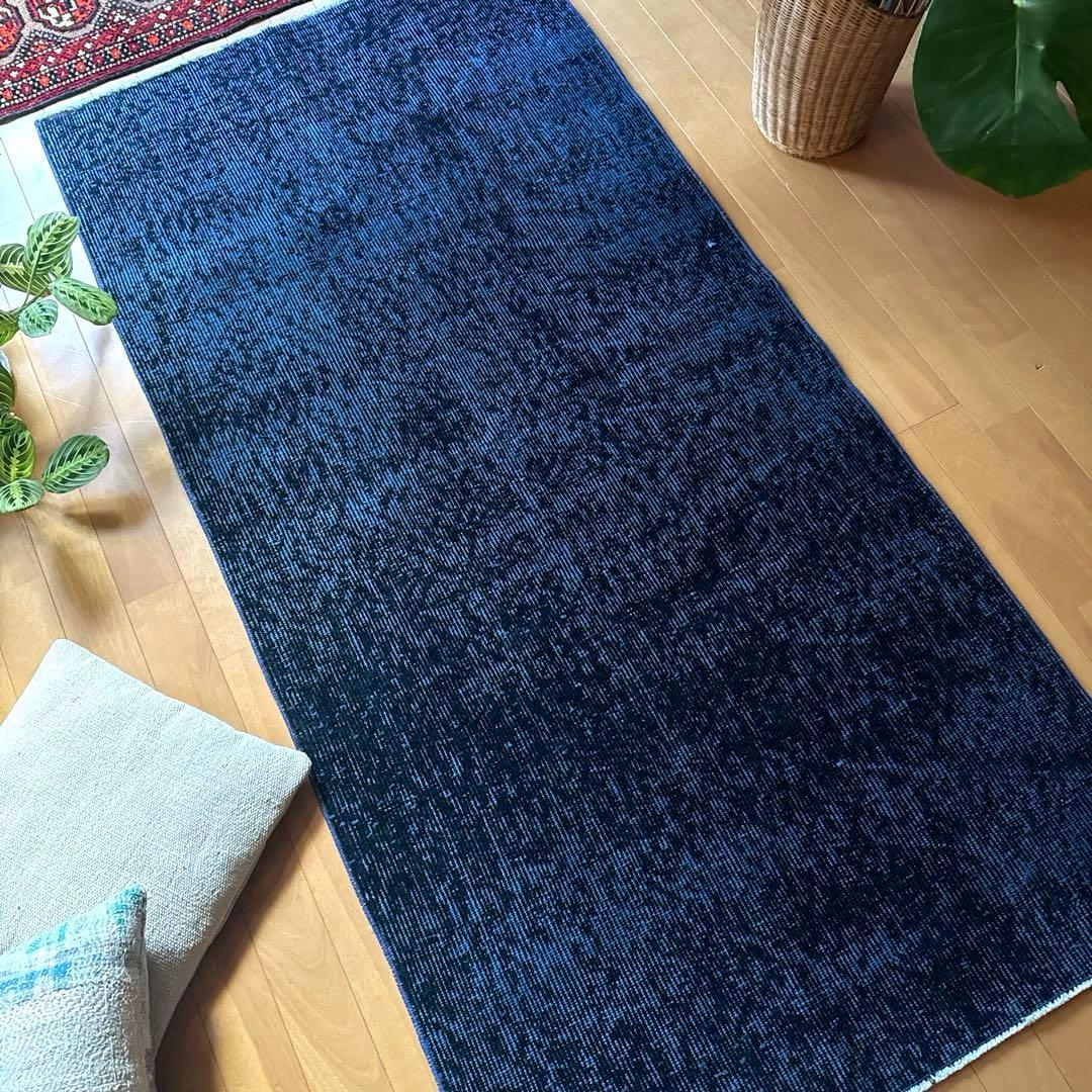 84×171 貴重藍色オーバーダイ　人気ワンカラー　トルコヴィンテージラグ