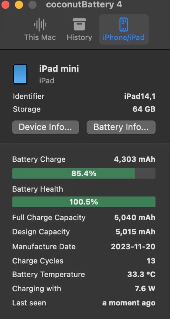 iPad mini 6th 美品　バッテリー容量100%