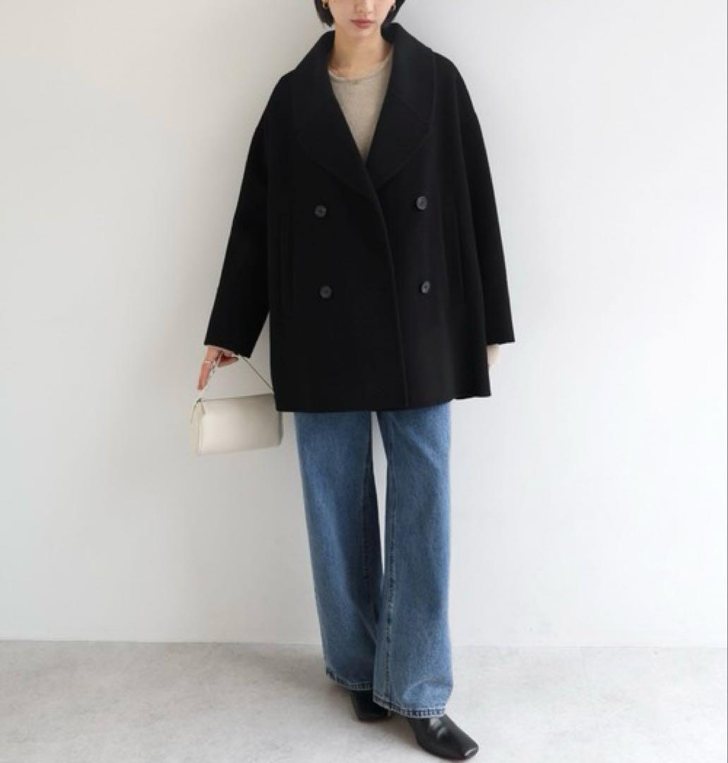 10%off中♡evernavy リバーPコート ダブルブレスト M 黒　極美品
