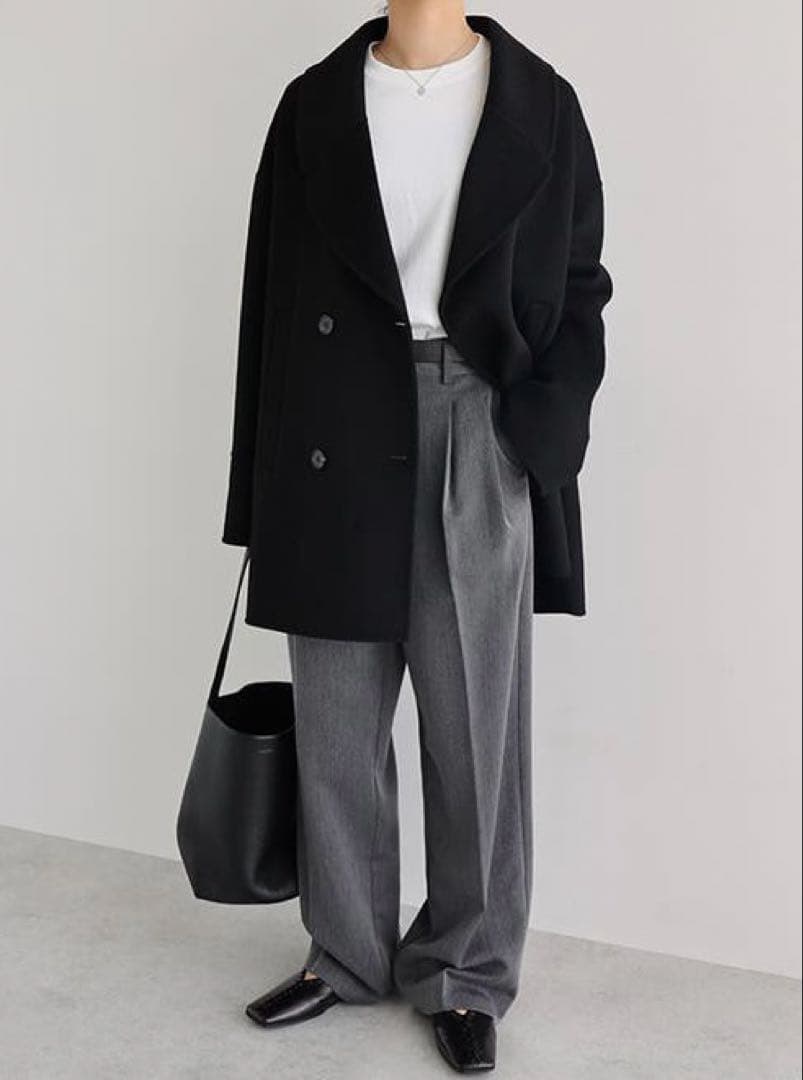 10%off中♡evernavy リバーPコート ダブルブレスト M 黒　極美品