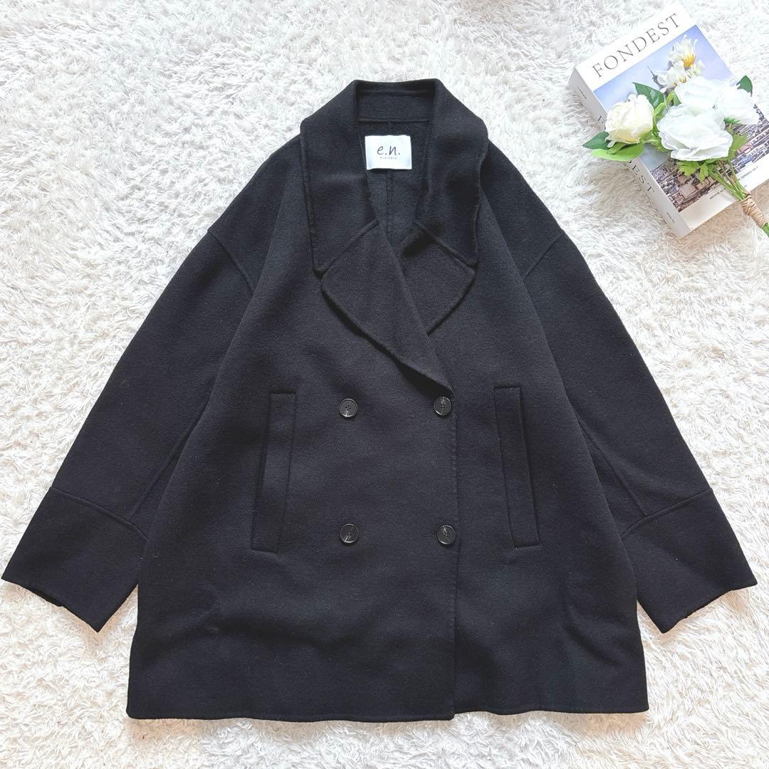 10%off中♡evernavy リバーPコート ダブルブレスト M 黒　極美品