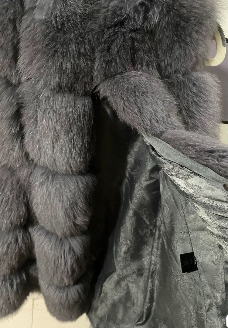 リアルフォックスファーフード付きハーフベスト2Lサイズ　グレー　新同美品