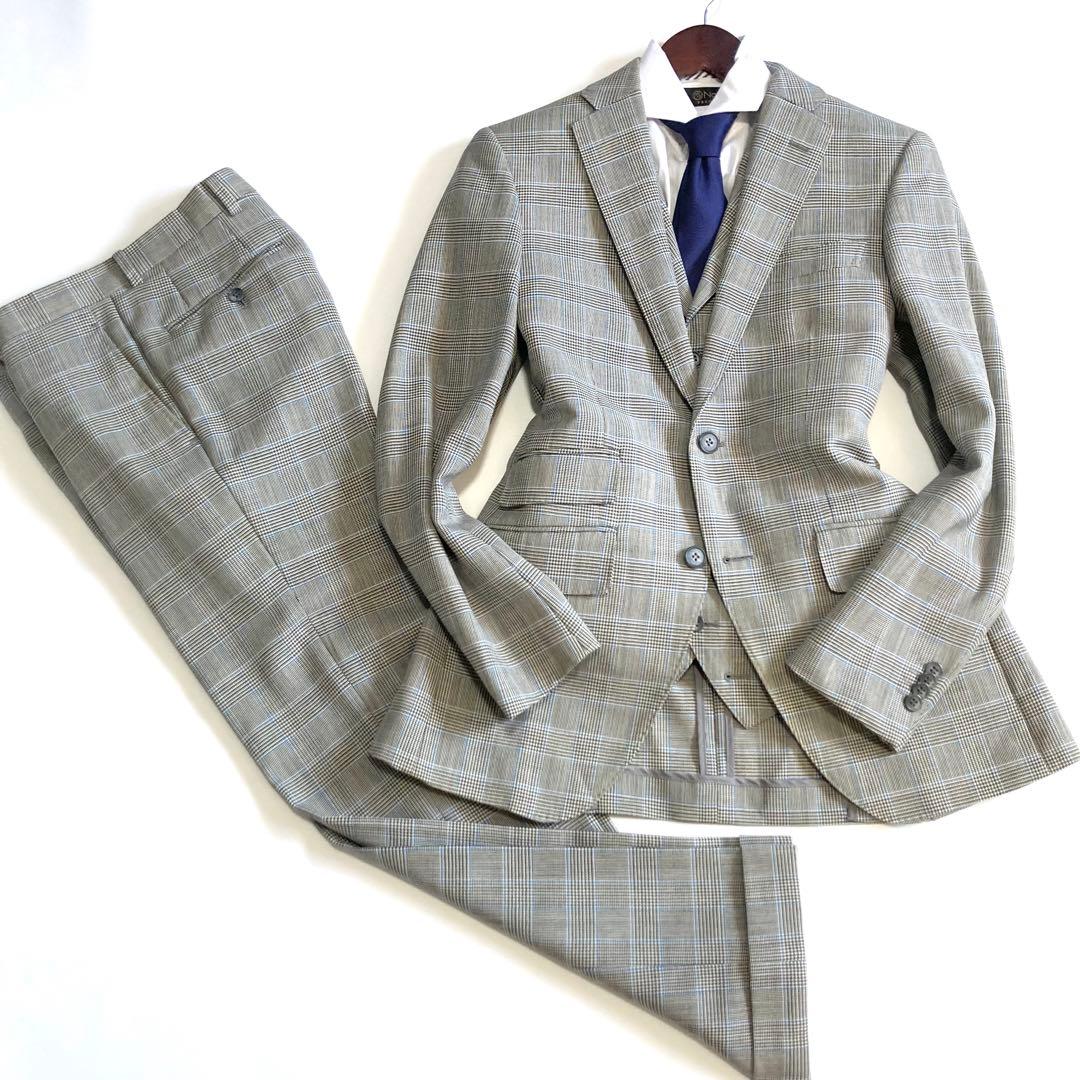 Melbo メルボ 特注 グレンチェック 3ピーススーツ パンツダブル仕立て