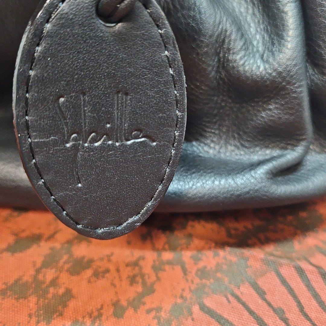 美品 Sybillaシビラ ハンドバッグ ワンショルダー がま口 レザー 黒