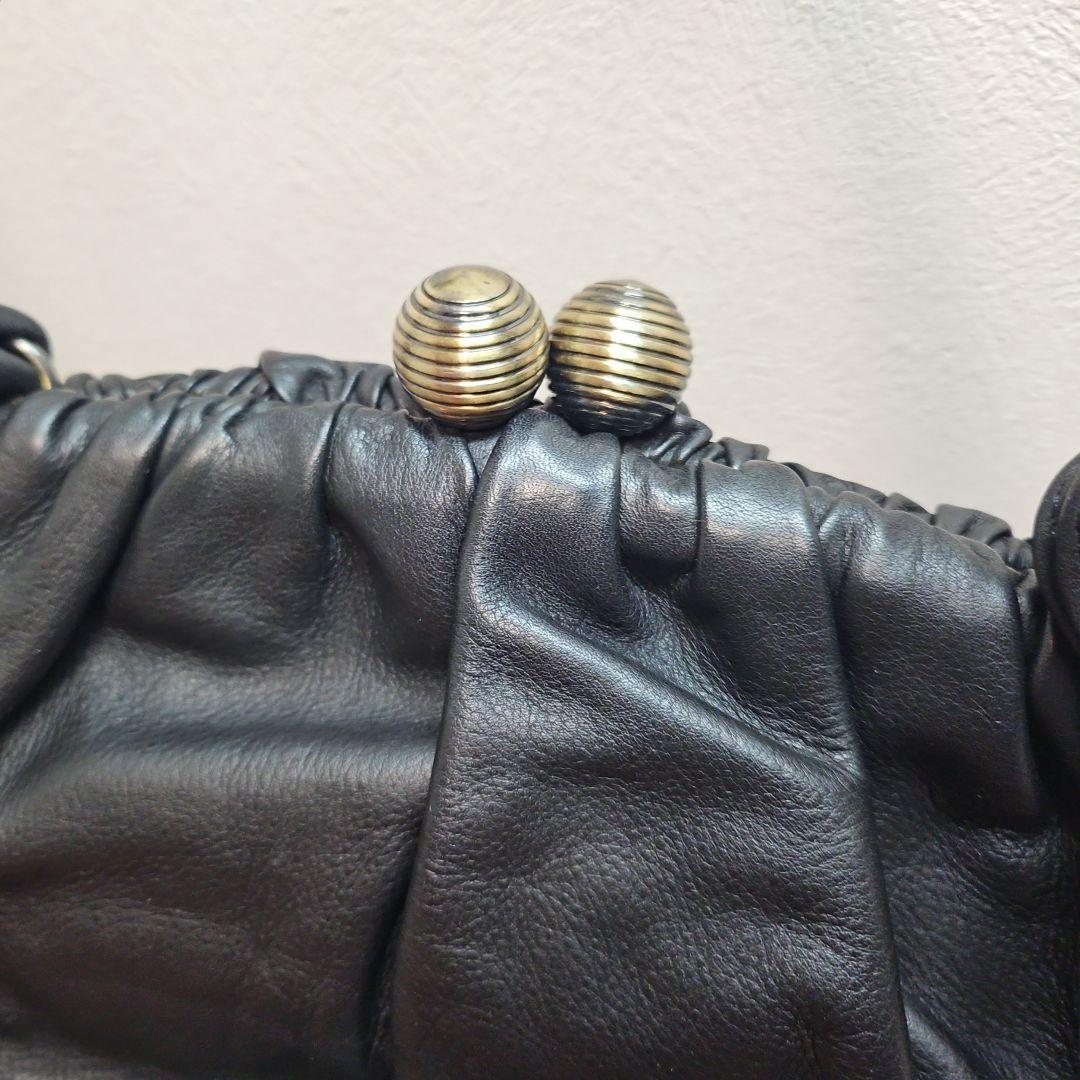 美品 Sybillaシビラ ハンドバッグ ワンショルダー がま口 レザー 黒