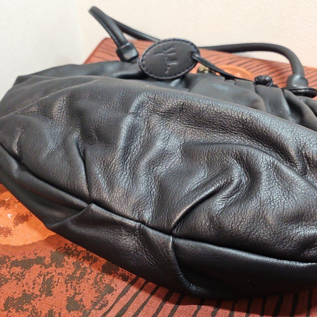 美品 Sybillaシビラ ハンドバッグ ワンショルダー がま口 レザー 黒