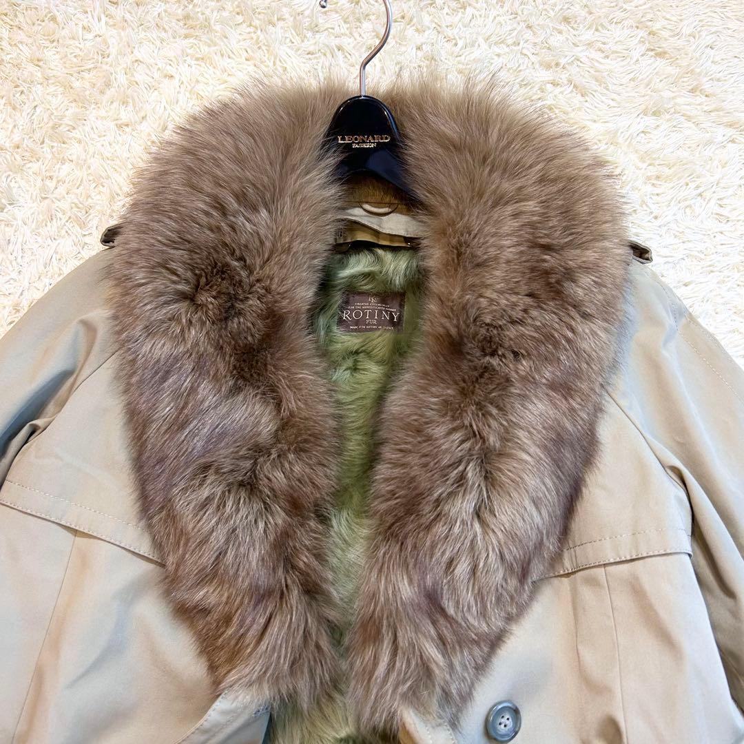 【本毛皮✨️リアルファー】 希少カラー 緑ROTINY トレンチコー フォックス
