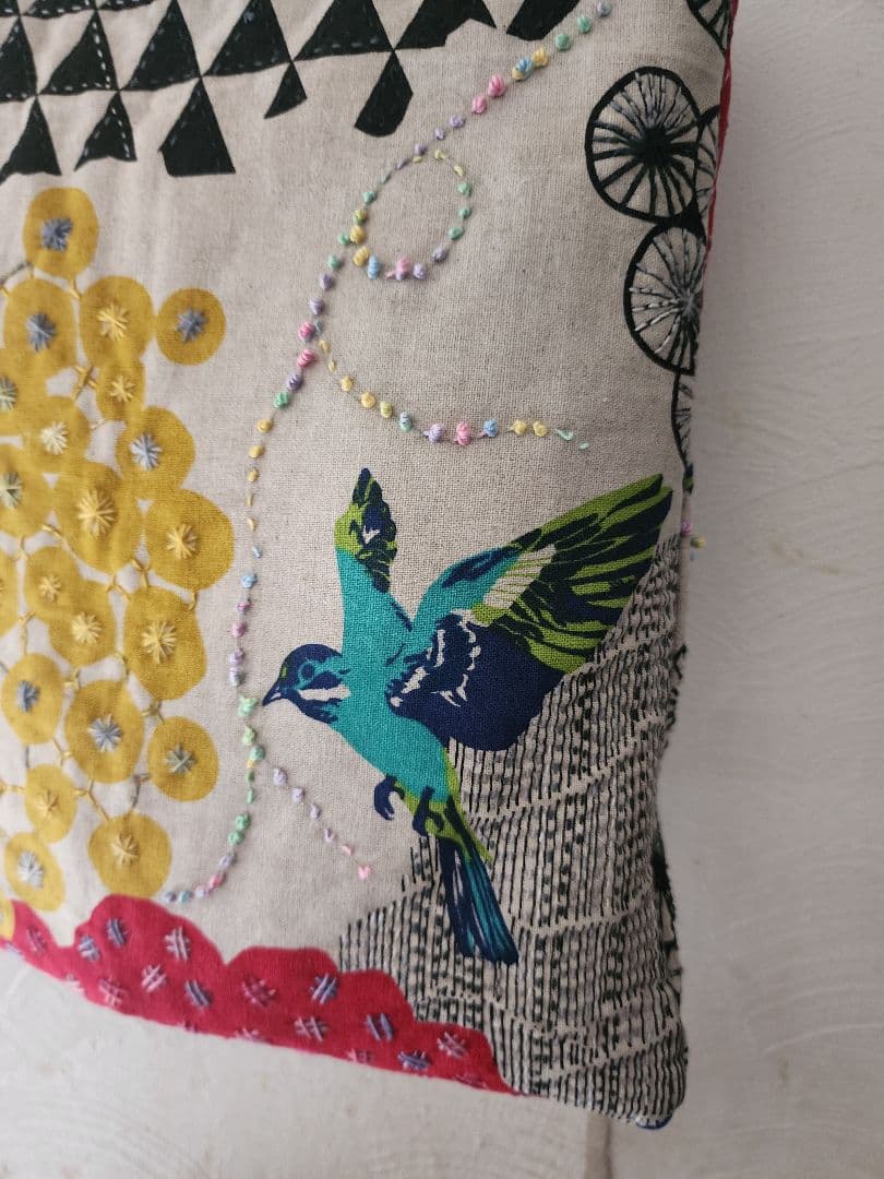 ♡新作　希少　エチノ生地　鳥の絵柄が可愛い刺し子バッグ　センソユニコ慈雨等