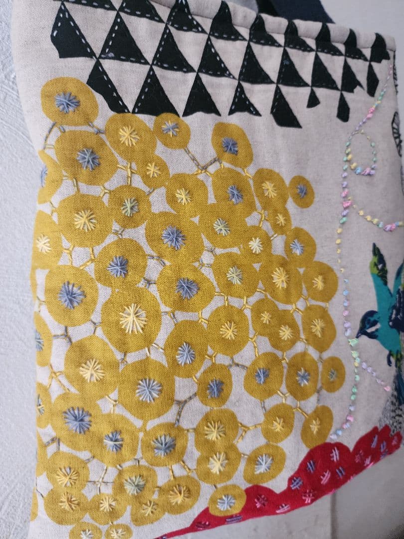 ♡新作　希少　エチノ生地　鳥の絵柄が可愛い刺し子バッグ　センソユニコ慈雨等