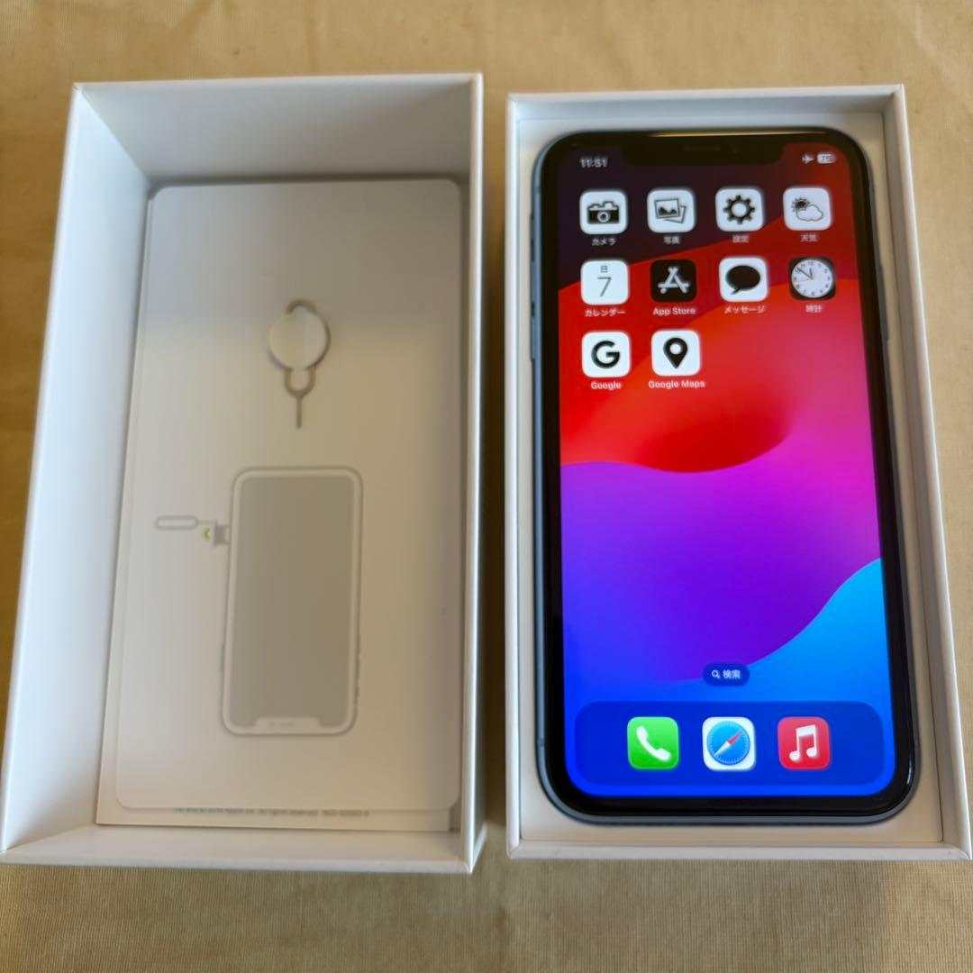 【美品】iPhone XR 128GBブルー SIMフリー 箱・保護ガラス付き