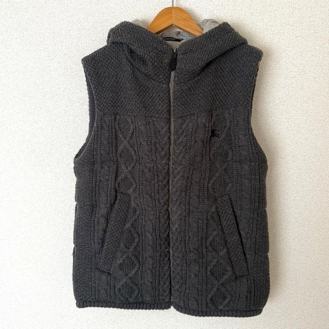Burberry バーバリー　ブラックレーベル　ケーブルニット　ベスト　グレー
