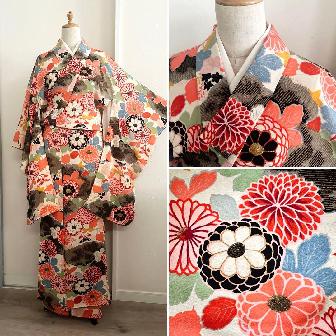 アンティーク着物 大正ロマン 万寿菊柄 十三参り ハーフ成人式