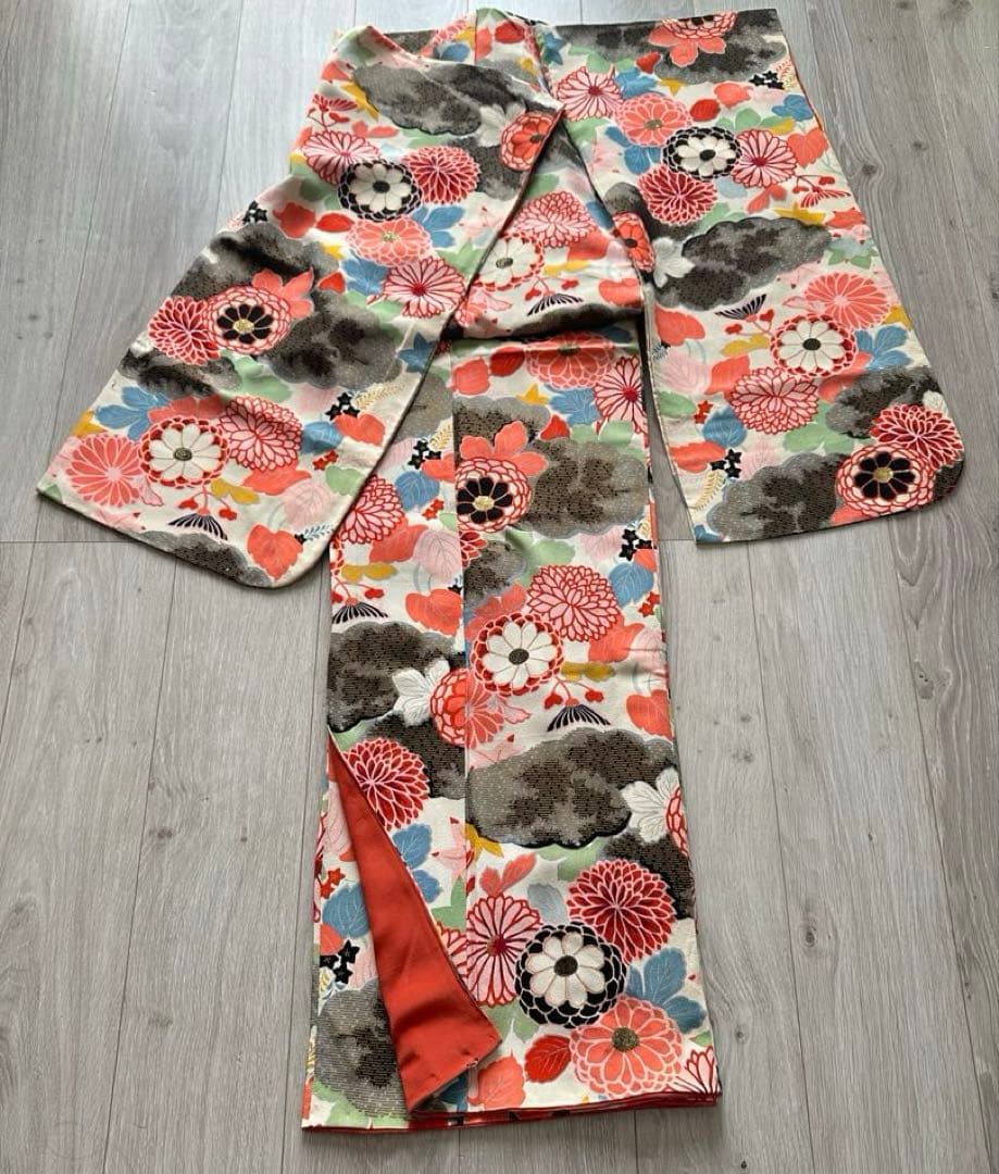アンティーク着物 大正ロマン 万寿菊柄 十三参り ハーフ成人式