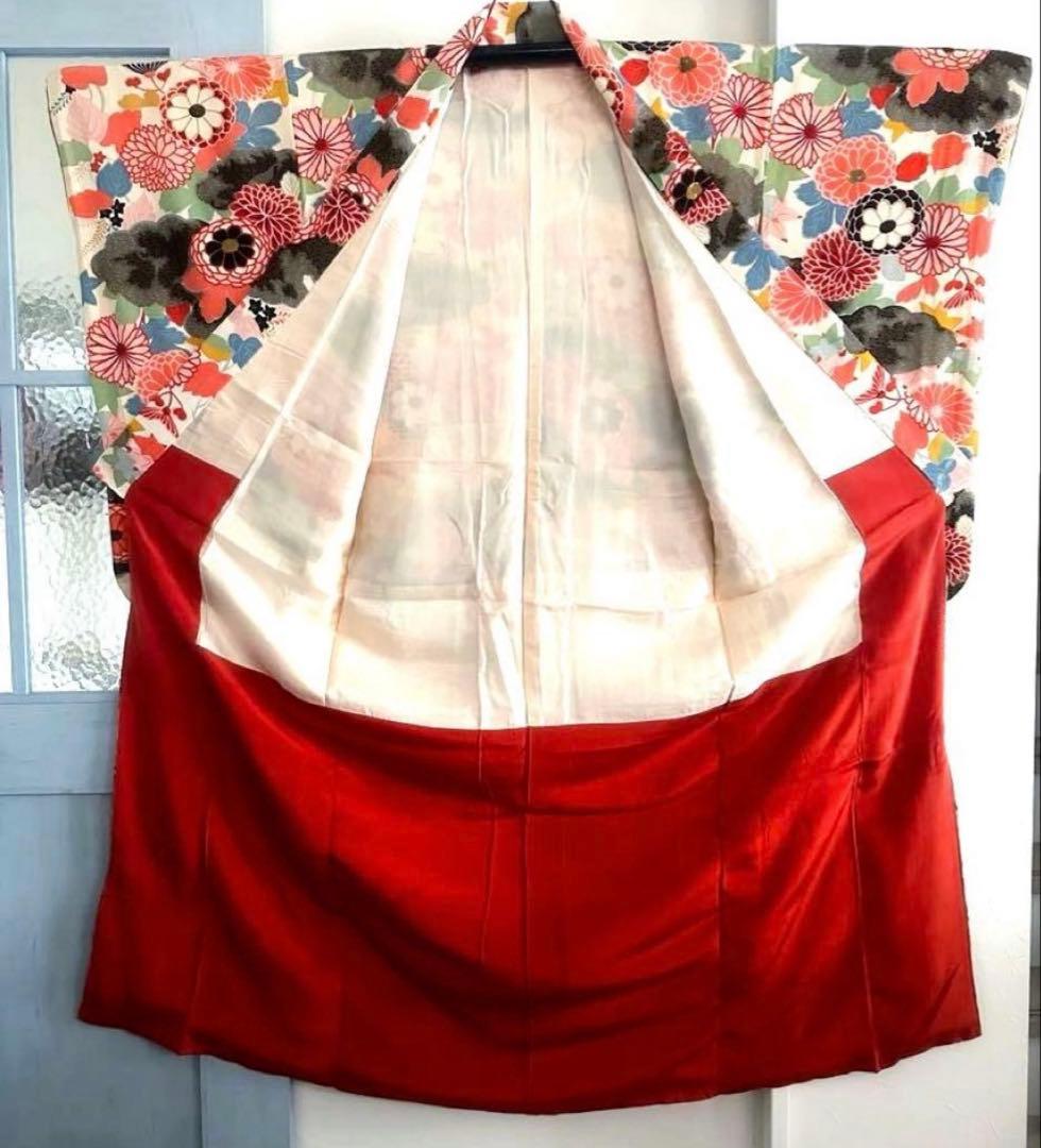 アンティーク着物 大正ロマン 万寿菊柄 十三参り ハーフ成人式