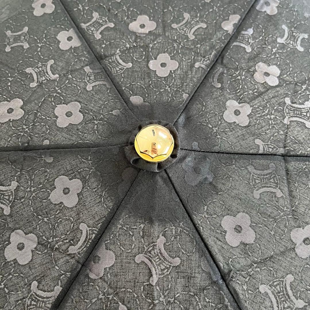 ほぼ未使用✨セリーヌ　折りたたみ傘　晴雨兼用パラソル日傘マカダム花柄刺繍カバー付