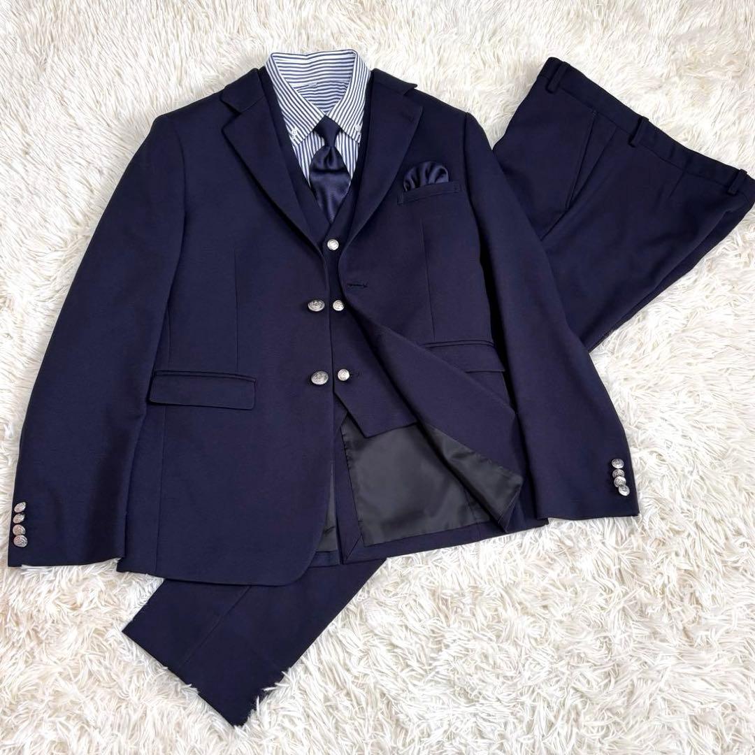 美品 ワンダーファクトリー 170 スリーピース ベスト付き 銀ボタン ネイビー