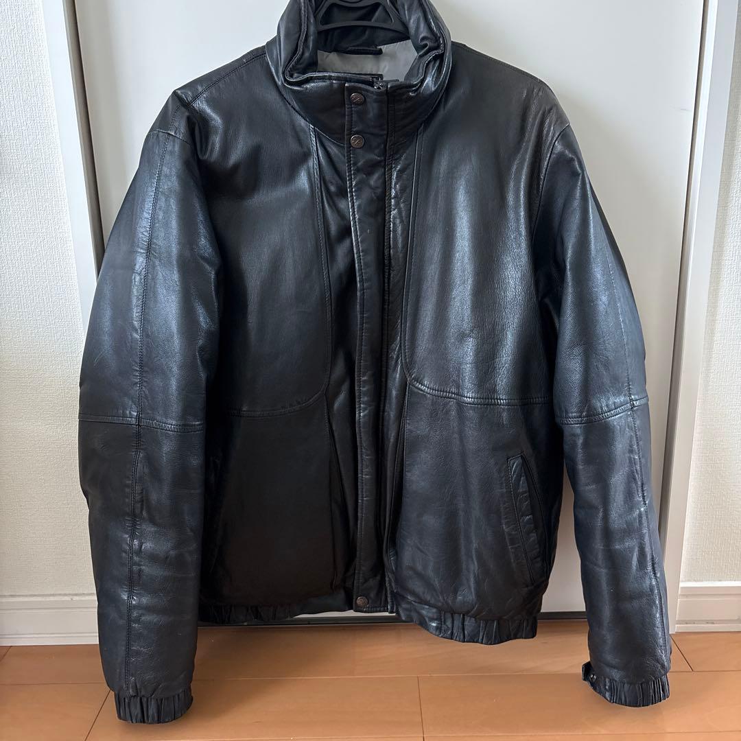 80s エディーバウアー レザーダウンジャケット ブラック 黒タグ
