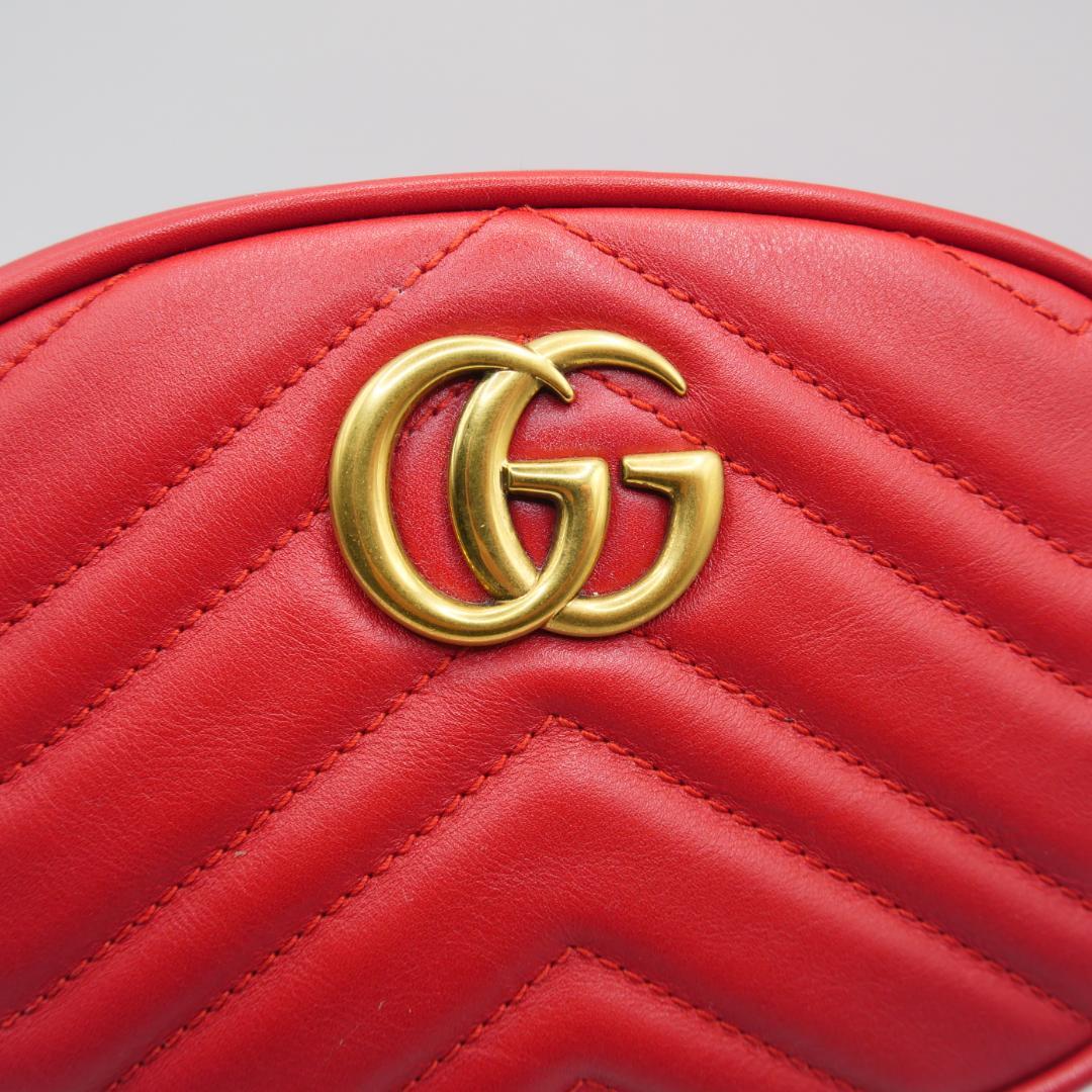【美品】GUCCI GGマーモント　ボディバッグ　ウエストバッグ　レザー　レッド